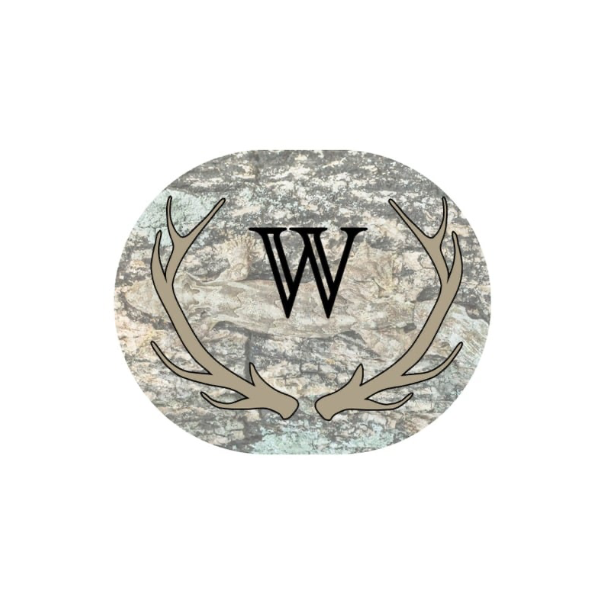 Personalized student envelopes for boys with camouflage background and antler graphic featuring a bold W initial