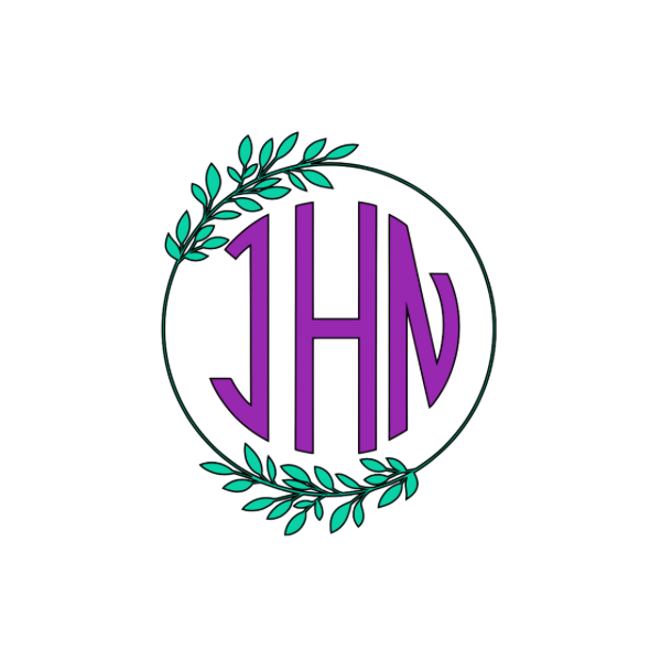 Made By Ally Adair custom school envelopes with name featuring a purple monogram and green leaf design