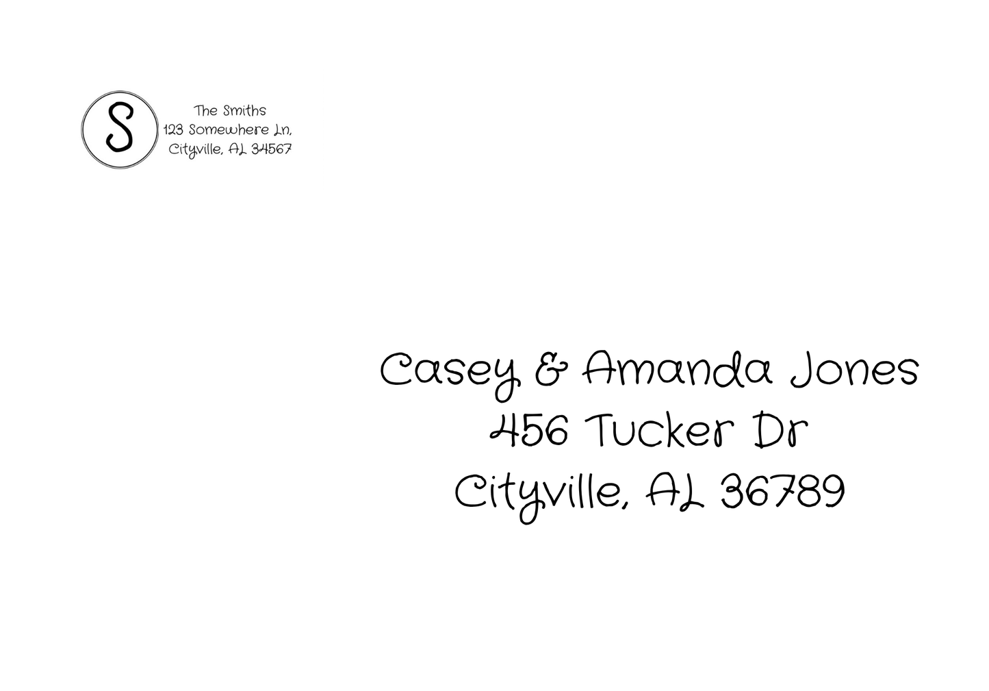personalized tornado birthday invitations envelope showing handwritten recipient address and monogram return address