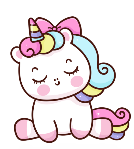 Cute pastel unicorn illustration with pink bow for personalized student envelopes for girls