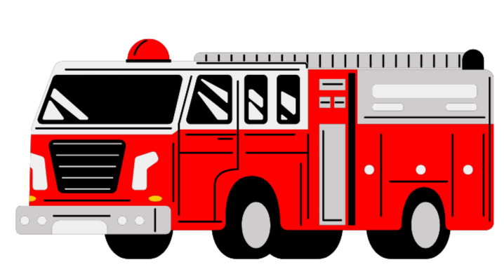 Red fire truck illustration with detailed windows and ladder for personalized student envelopes