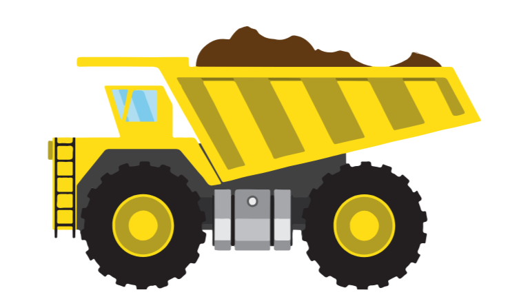 Yellow dump truck illustration with dirt load for personalized student envelopes design by Made By Ally Adair