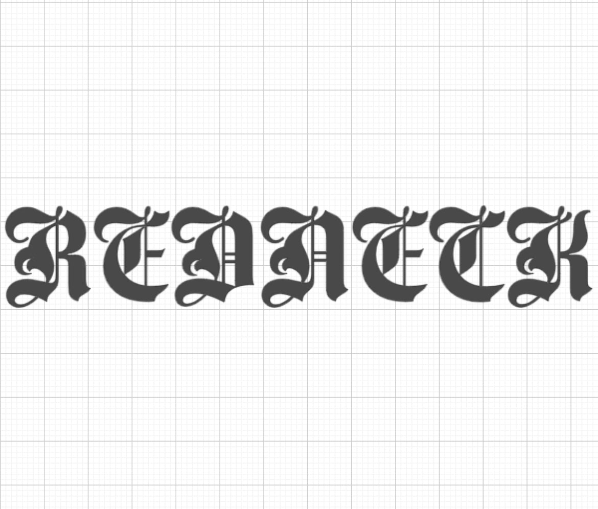Black Old English lettering reading REDNECK on white grid background redneck bumper sticker for trucks