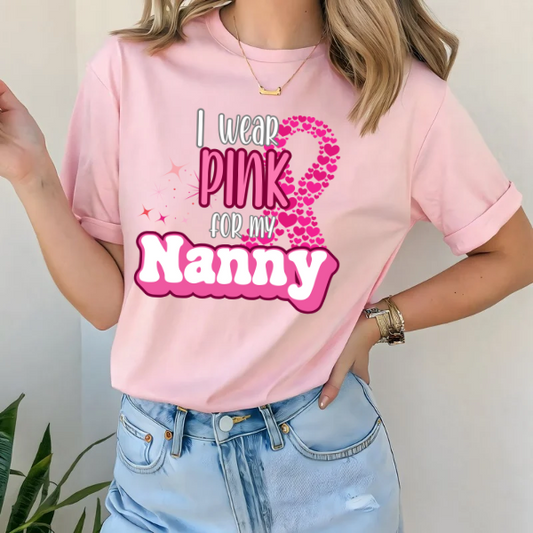 Adair’s Cozy Creations “I Wear Pink For My-“ Customizable Breast Cancer Awareness T-Shirt
