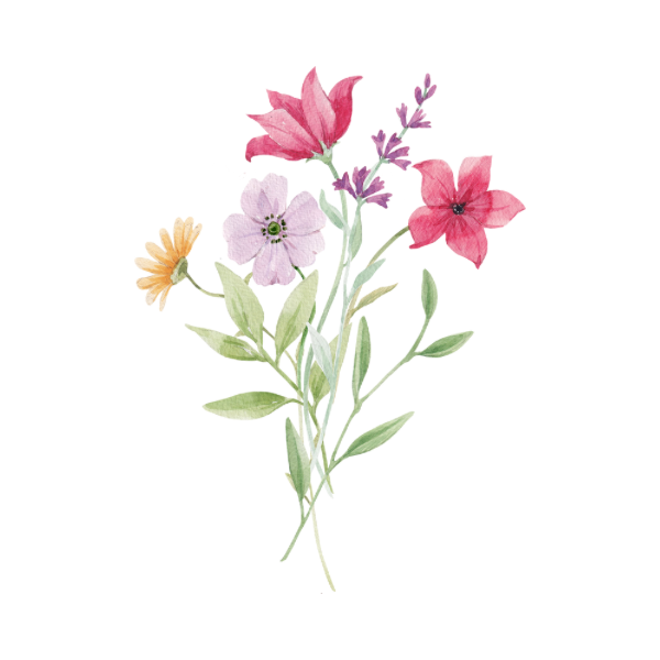 Watercolor floral design with pink and purple flowers for personalized student envelopes for girls