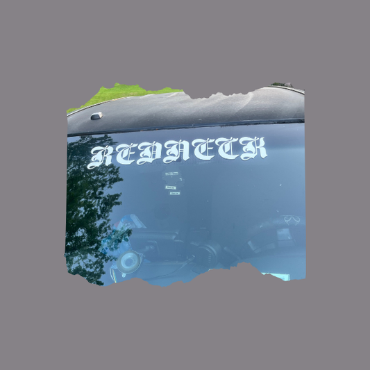 White gothic windshield decal reading REDNETTER on truck glass by Made By Ally Adair redneck bumper sticker for trucks